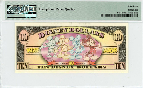 2008 $10 Disney Dollar Mickey 80th Anniversary PMG 67 EPQ TOP POP (DIS142)