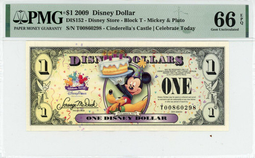 2009 $1 Disney Dollar Mickey & Pluto PMG 66 EPQ (DIS149) - Elite
