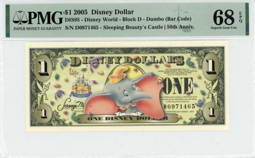 2005 $1 Disney Dollar Dumbo (Bar Code) PMG 68 EPQ (DIS95)