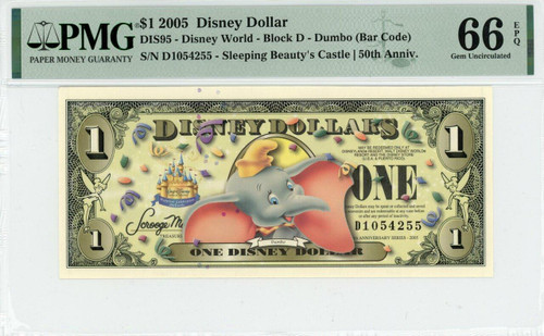 2005 $1 Disney Dollar Dumbo (bar Code) PMG 66 EPQ (DIS95)