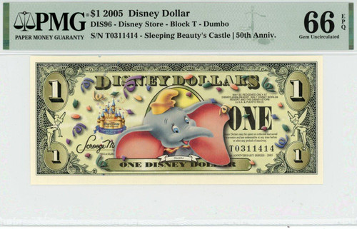 2005 $1 Disney Dollar Dumbo (no Bar Code) PMG 66 EPQ TOP POP (DIS96)