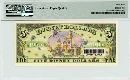 2005 $5 Disney Dollar Donald Duck (bar Code) PMG 69 EPQ (DIS105) TOP POP