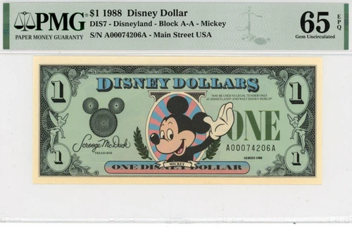 1988 $1 Disney Dollar Mickey PMG 65 EPQ (DIS7)