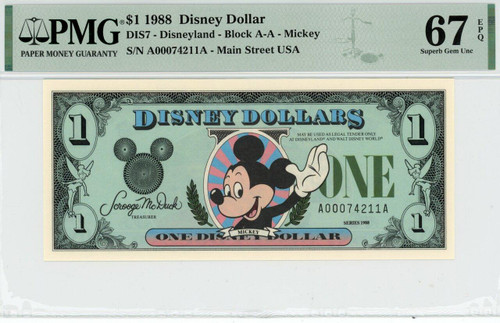 1988 $1 Disney Dollar Mickey PMG 69 EPQ TOP POP (DIS7) | Elite