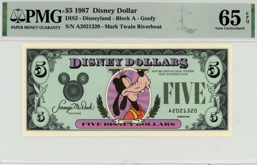  Disney Dollar Goofy 1987 $5 PMG 65 EPQ (DIS3) 