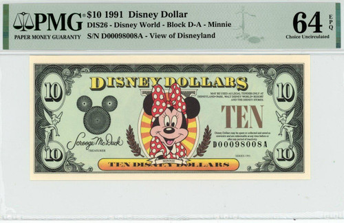 1991 $10 Disney Dollar Minnie PMG 64 EPQ (DIS26)
