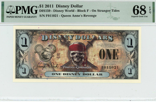 2011 $1 Disney Dollar On Stranger Tides PMG 70 ✮ EPQ TOP POP