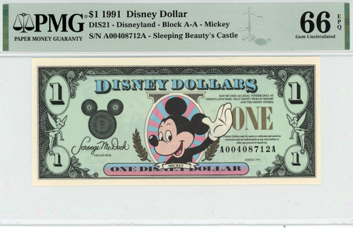 1991 $1 Disney Dollar Mickey PMG 66 EPQ (DIS21)