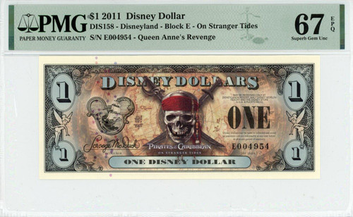 2011 $1 Disney Dollar On Stranger Tides PMG 68 EPQ (DIS158