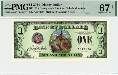 2014 $1 Disney Dollar Splash Mountain PMG 67 EPQ (DIS171)