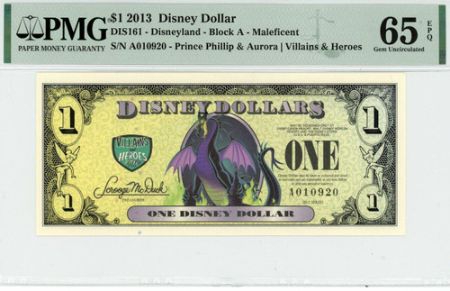 2013 $1 Disney Dollar Maleficent PMG 65 EPQ (DIS161)