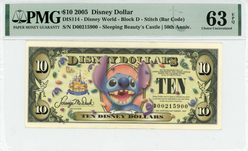 2005 $10 Disney Dollar Stitch (bar Code) PMG 63 EPQ (DIS114)