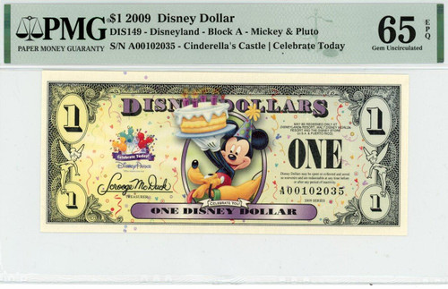 2009 $1 Disney Dollar Mickey & Pluto PMG 66 EPQ (DIS149) - Elite