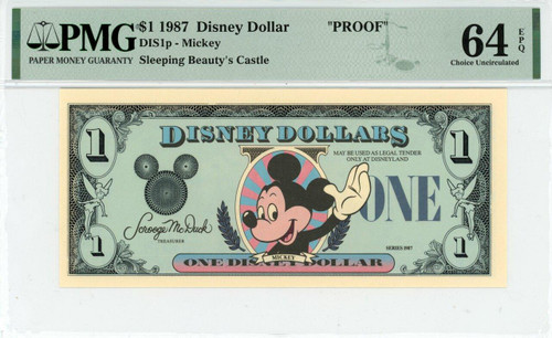 1987 $1 Disney Dollar Mickey Castle Back PCGS 64 PPQ Anaheim 