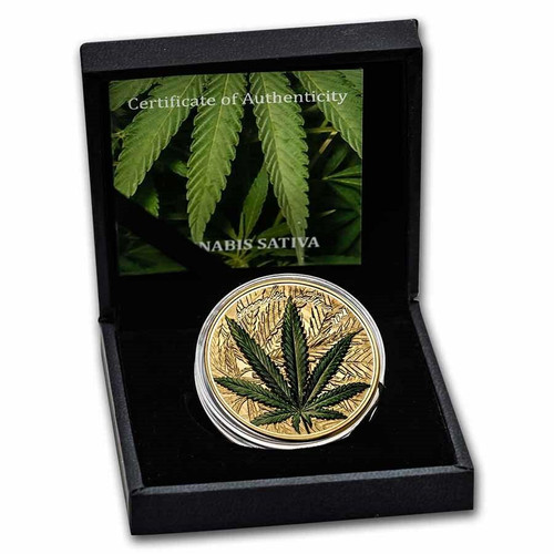CANNABIS SATIVA Concave 1 oz Silver Proof Gilded Coin Benin 2021