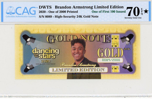 Disney Dancing With the Stars Limited Edition 24K Gold Note Brandon Armstrong First 100 Issued 70 ✮ EPQ by CAG