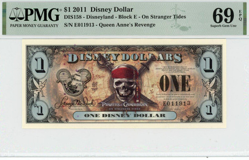 2011 $1 Disney Dollar On Stranger Tides PMG 69 EPQ Error Note (DIS158)