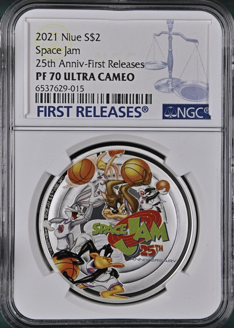 Disney 2021 SPACE JAM 25TH ANNIVERSARY 1 OZ SILVER COIN dollar2 NGC PF70 FIRST RELEASE