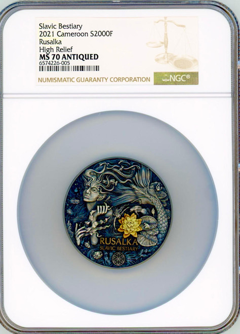 RUSALKA SLAVIC BESTIARY SERIES 2021Cameroon 3 oz Silver Antique Cameroon NGC 70