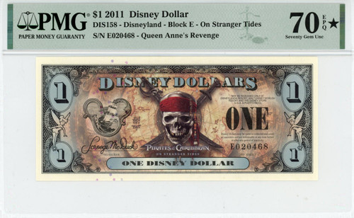 【希少】 Disney Dollar パイレーツ・オブ・カリビアン 1ドル札 2011 $1 Disney Dollar On Stranger Tides PMG 70 ✮ EPQ TOP POP
