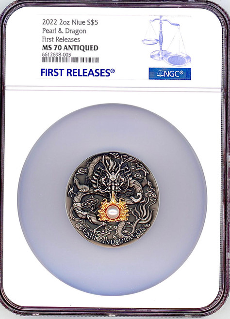 Mint XXI 2022 Niue 2oz Pearl and Dragon Silver Coin Gilded NGC 70 FR Mint XXI 2022 Niue 2oz Pearl and Dragon Silver Coin Gilded NGC 70 FR