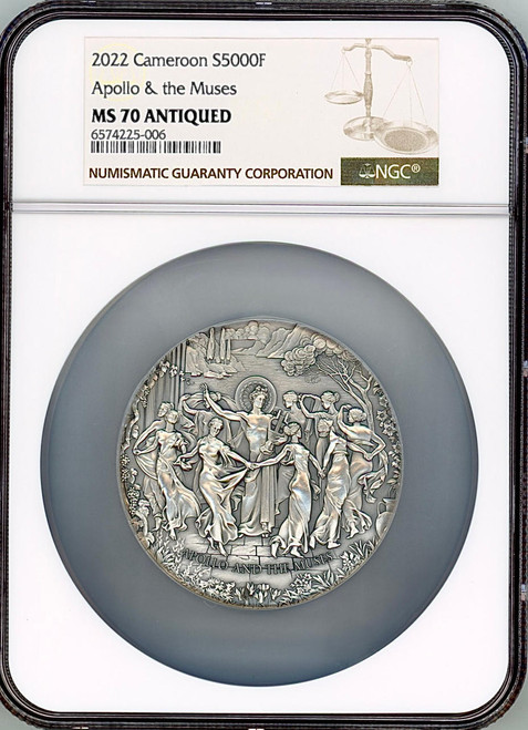 Mint XXI 2022 Cameroon 5 oz Silver Celestial Beauty: Apollo and the Muses NGC 70  Mint XXI 2022 Cameroon 5 oz Silver Celestial Beauty: Apollo and the Muses NGC 70
