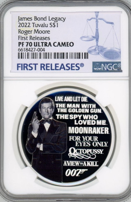 2022 James Bond Legacy Roger Moore SILVER PROOF $1 1oz COIN NGC PF70 FR