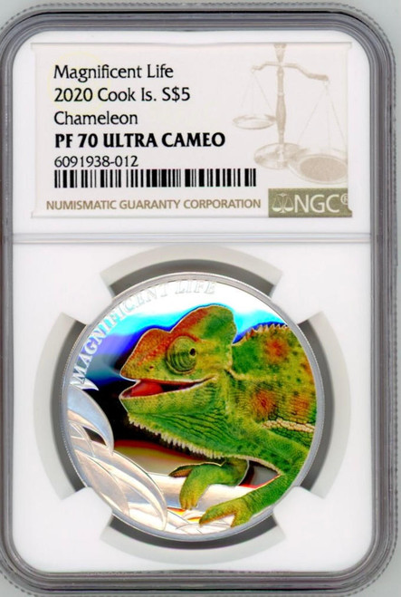 2020 Cook Is CIT $5 Magnificent Life Chameleon NGC PF 70 ULTRA CAMEO