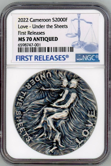 Carpathian Mint 2022 Cameroon  LOVE Under the Sheets 2 Oz Silver Coin 2000 Fran NGC 70 FR  Carpathian Mint 2022 Cameroon  LOVE Under the Sheets 2 Oz Silver Coin 2000 Fran NGC 70 FR