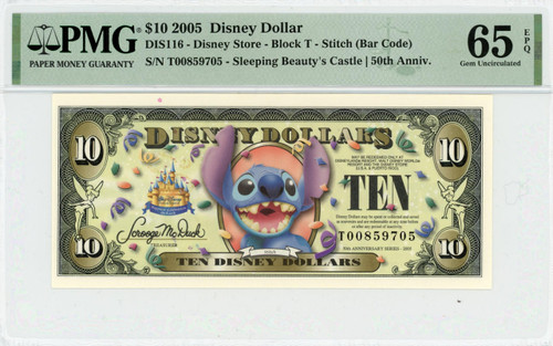 2005 $10 Disney Dollar Stitch (bar Code) PMG 65 EPQ (DIS116)