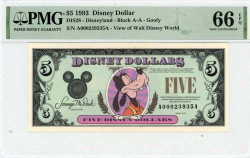 1988 $5 Disney Dollar Goofy PMG 66 EPQ (DIS8) - Elite