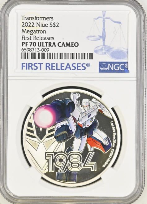 2022 1 oz Proof Colorized Niue Silver Transformers Megatron Coin NGC 70 FR