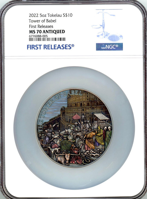Mint XXI 2022 Tokelau TOWER OF BABEL Bible Stories 5 Oz Silver Coin 10$ NGC 70 FR  Mint XXI 2022 Tokelau TOWER OF BABEL Bible Stories 5 Oz Silver Coin 10$ NGC 70 FR