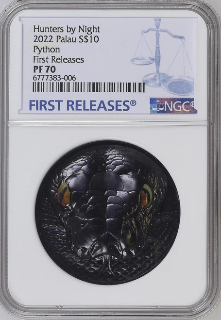 Hunters By Night Python 2022 Palau 2oz Silver NGC 70 FR OBSIDIAN BLACK
