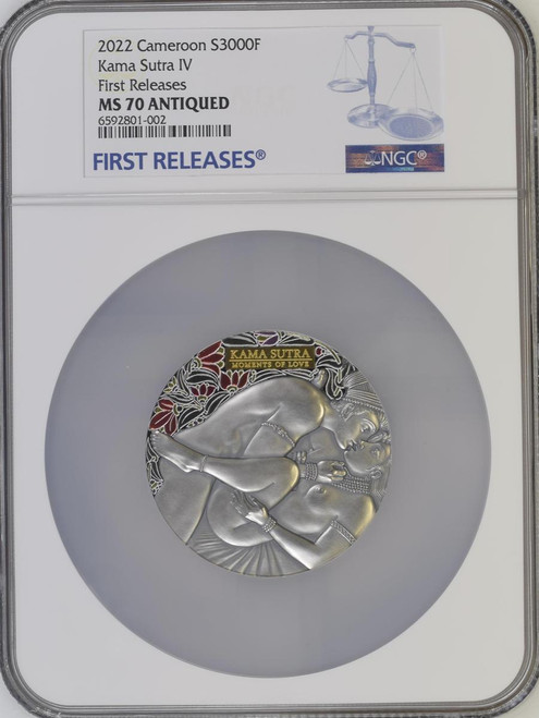 2022 Cameroon 3 oz Silver Coin Kama Sutra IV Moments Of Love HR MS 70 FR