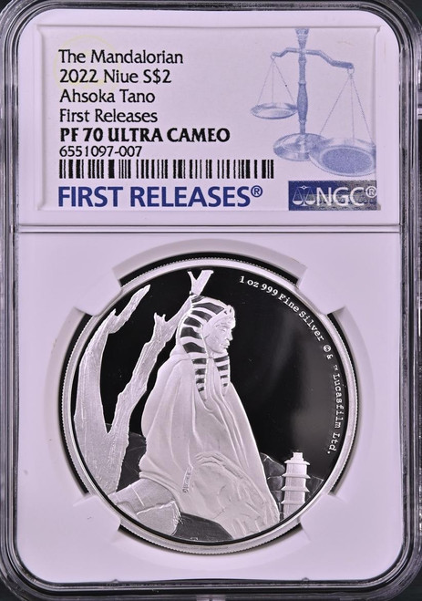 Star Wars™ 2022 Niue Star Wars 1 oz Ag $2 Mandalorian Classic Ahsoka Tano NGC 70 FR  Star Wars™ 2022 Niue Star Wars 1 oz Ag $2 Mandalorian Classic Ahsoka Tano NGC 70 FR