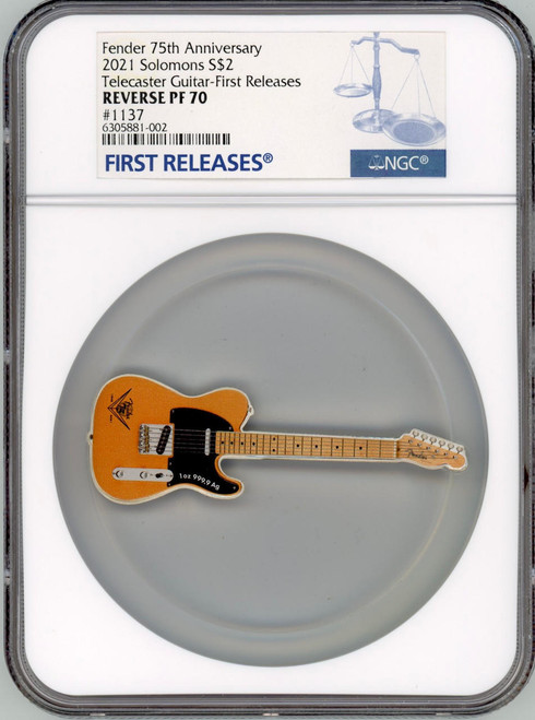 2021 Solomon Islands Fender Telecaster Electric Guitar Silver Coin NGC 70 FR