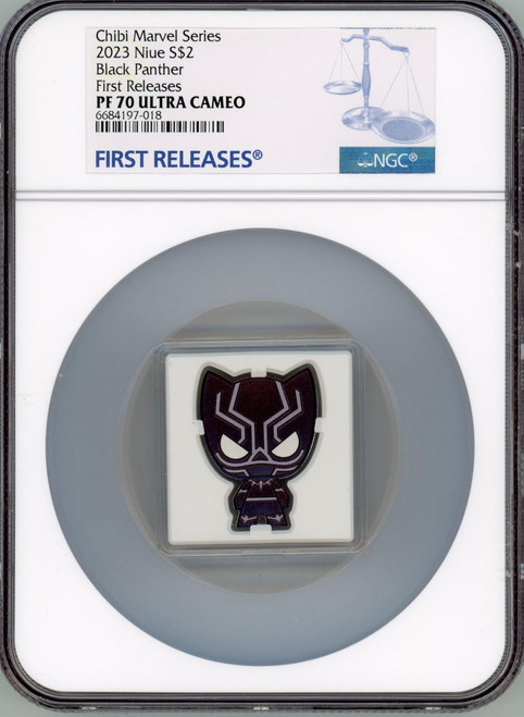 Marvel 2023 Niue Marvel Black Panther 1oz Silver Proof Chibi Coin NGC 70 FR  Marvel 2023 Niue Marvel Black Panther 1oz Silver Proof Chibi Coin NGC 70 FR
