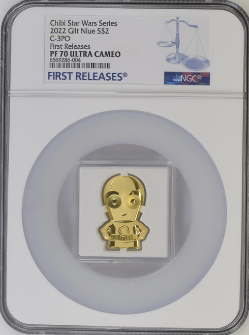 C-3PO Chibi Star Wars 1oz Silver Proof Gilded NGC PF 70 2022 Niue