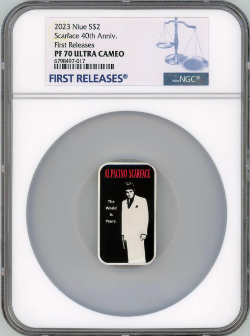 Sunshine Mint (SMI) SCARFACE 40th ANNIVERSARY 2023 Niue 1 Oz Silver Coin NGC 70 FR  Sunshine Mint (SMI) SCARFACE 40th ANNIVERSARY 2023 Niue 1 Oz Silver Coin NGC 70 FR