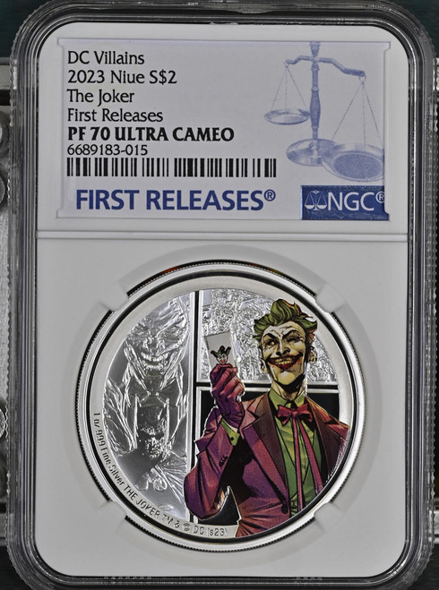 DC Comics Villains The Joker 1 oz Silver Coin $2 DC NGC 70 FR 2023 Niue