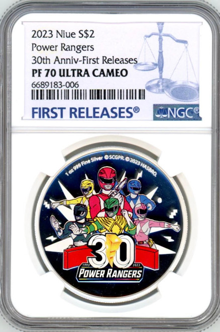 2023 Niue 1 oz Silver $2 Power Rangers 30th Anniversary NGC 70 FR