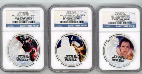 Star Wars™ The Force Awakens Star Wars 2016 Niue 3 coin set Kylo Ren Rey Capt Phasma 