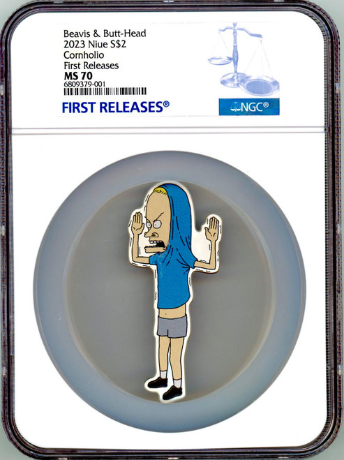 Beavis and Butthead CORNHOLIO Beavis and Butthead 30th Anniversary 1 Oz Silver Coin 2$ Niue 2023 NGC 70 FR  Beavis and Butthead CORNHOLIO Beavis and Butthead 30th Anniversary 1 Oz Silver Coin 2$ Niue 2023 NGC 70 FR