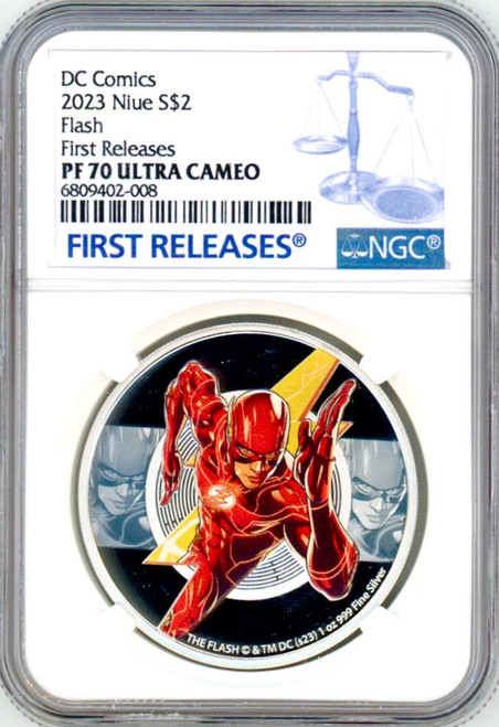 The Flash Movie DC Comics 2023 Niue 1oz Silver Coin NGC 70 FR + BOX