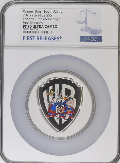 SUPERMAN Looney Tunes Mashups 2 oz Silver Coin 5$ 2023 Niue NGC 70 FR