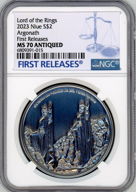 The Lord of the Rings Argonath Lord of the Rings 2023 Niue 1 oz Silver Coin NGC 70 FR  The Lord of the Rings Argonath Lord of the Rings 2023 Niue 1 oz Silver Coin NGC 70 FR