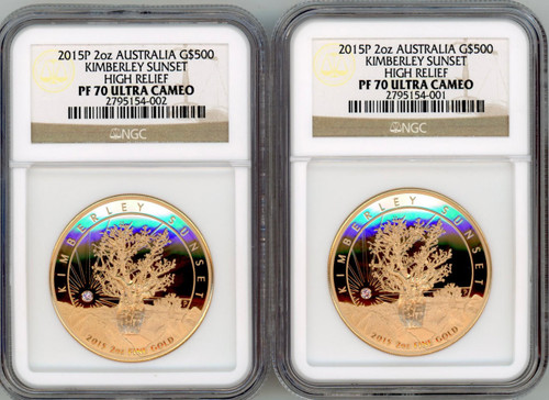 The Perth Mint 2015 Australia Kimberley Sunset High Relief GOLD $500 NGC PF70 2oz Coins (2 total) 