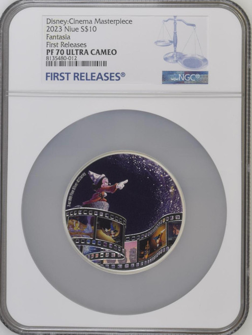 Disney Cinema Masterpieces Fantasia 3oz Silver Coin NGC 70 FR