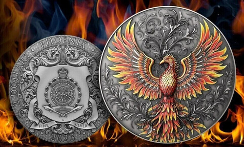 2023 Niue Phoenix Rising From The Ashes Coin Antiqued & Colorized 1 oz Silver